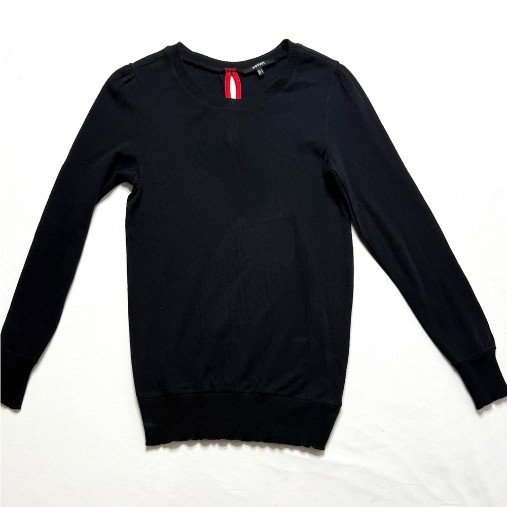 Koton Black Crew Neck Long Sleeve Sweater Red Bow at Back Size Large